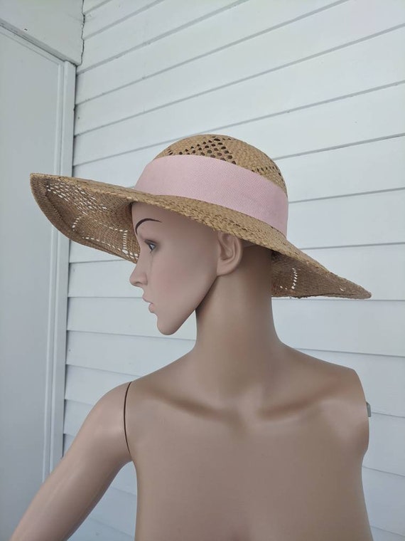 Vintage Straw Summer Hat Wide Brim Ribbon Floral … - image 4