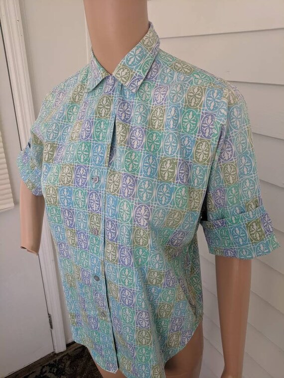 60s Print Blouse Cotton Shirt Short 
