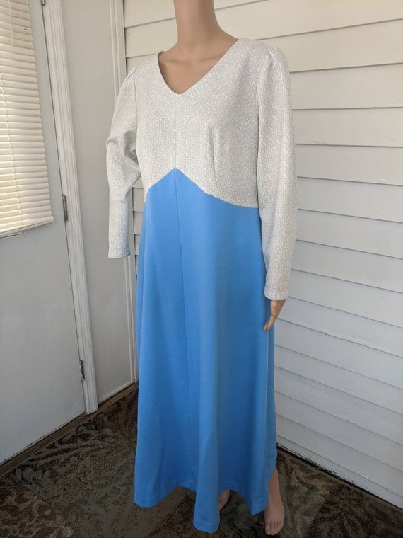 Silver Blue Mod Metallic Dress Long Polyester Gown