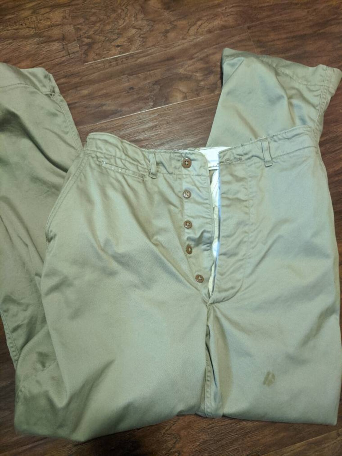 40s Mens Button Fly Pants Vintage 30 x 32 Khaki Cotton Chinos Etsy