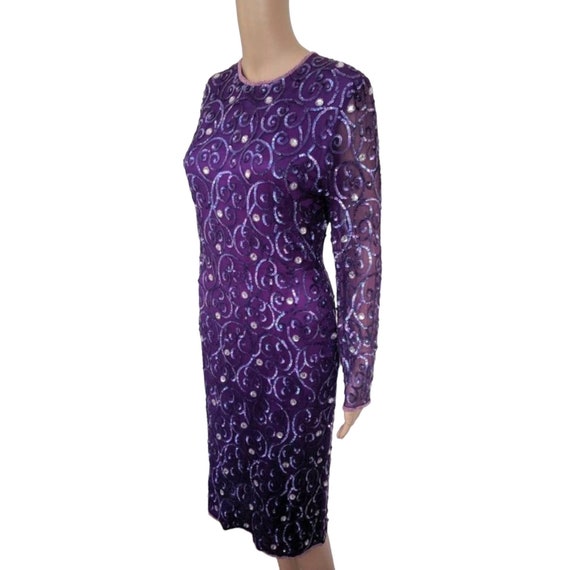 80s Purple Sequin Beaded Dress Cocktail Party For… - image 1