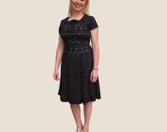 50s Open Lace Sheer Dress Vintage M L 38 Bust 30 Waist