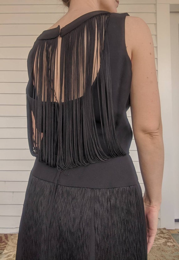 Fringe Dress 60s Black Cocktail Party Vintage Mid… - image 2