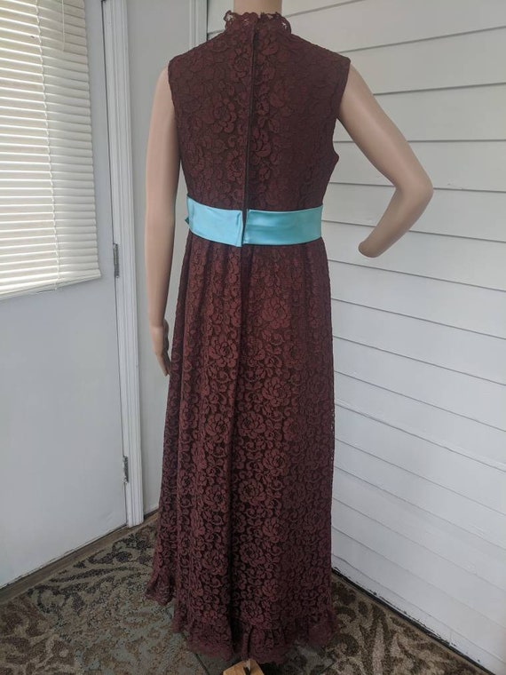 60s Brown Lace Gown Vintage Party Dress Cocktail … - image 6
