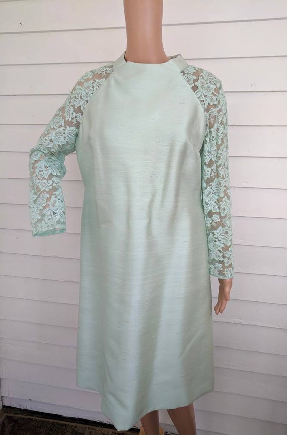 60s Mod Mint Green Pastel Dress Vintage M L AS IS - image 8