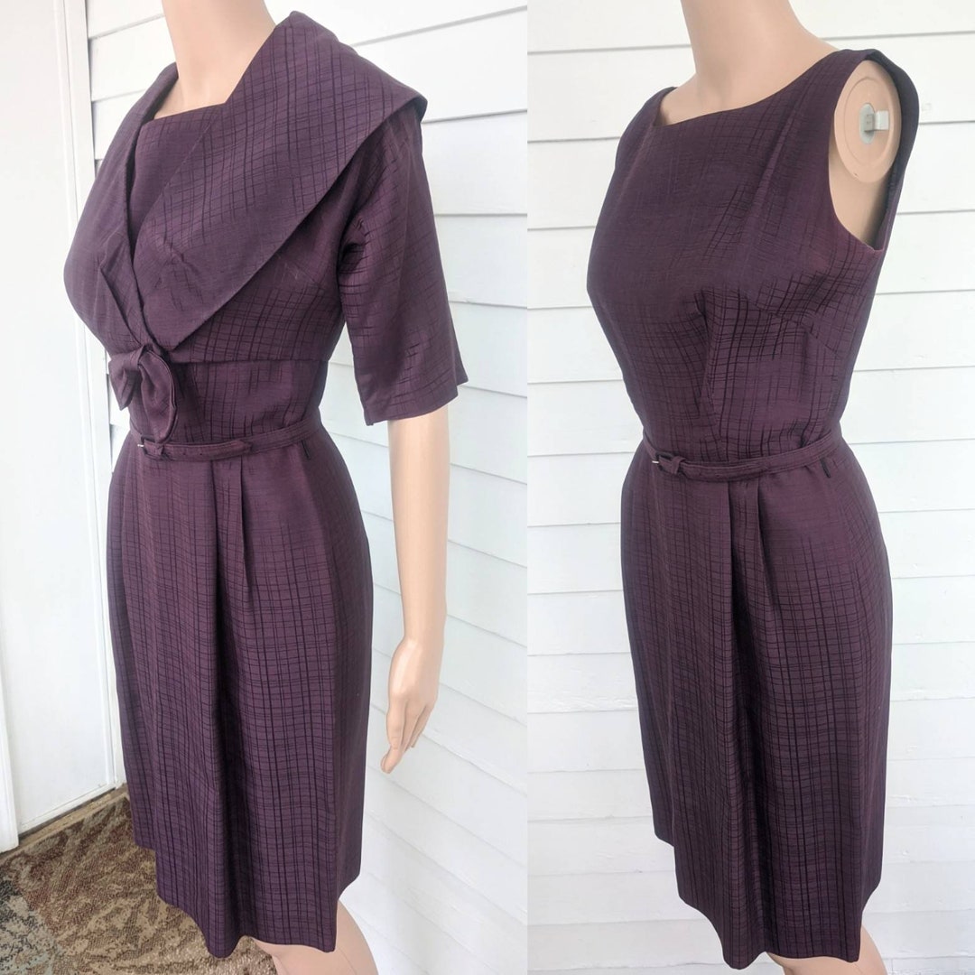 50s Purple Cocktail Dress Dark Sleeveless With Bolero Jacket S - Etsy