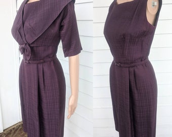 50s Purple Cocktail Dress Dark Sleeveless with Bolero Jacket S