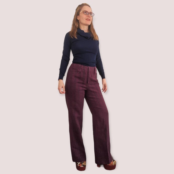 70s Striped Purple Pants 28 Inseam 28 Waist Lined… - image 1