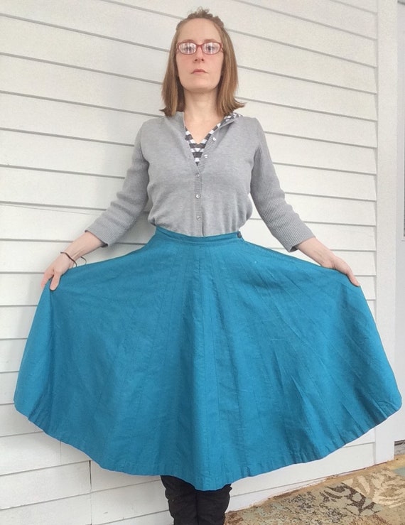 Vintage 50s Blue Circle Skirt Full Sweep S 26 Waist | Etsy
