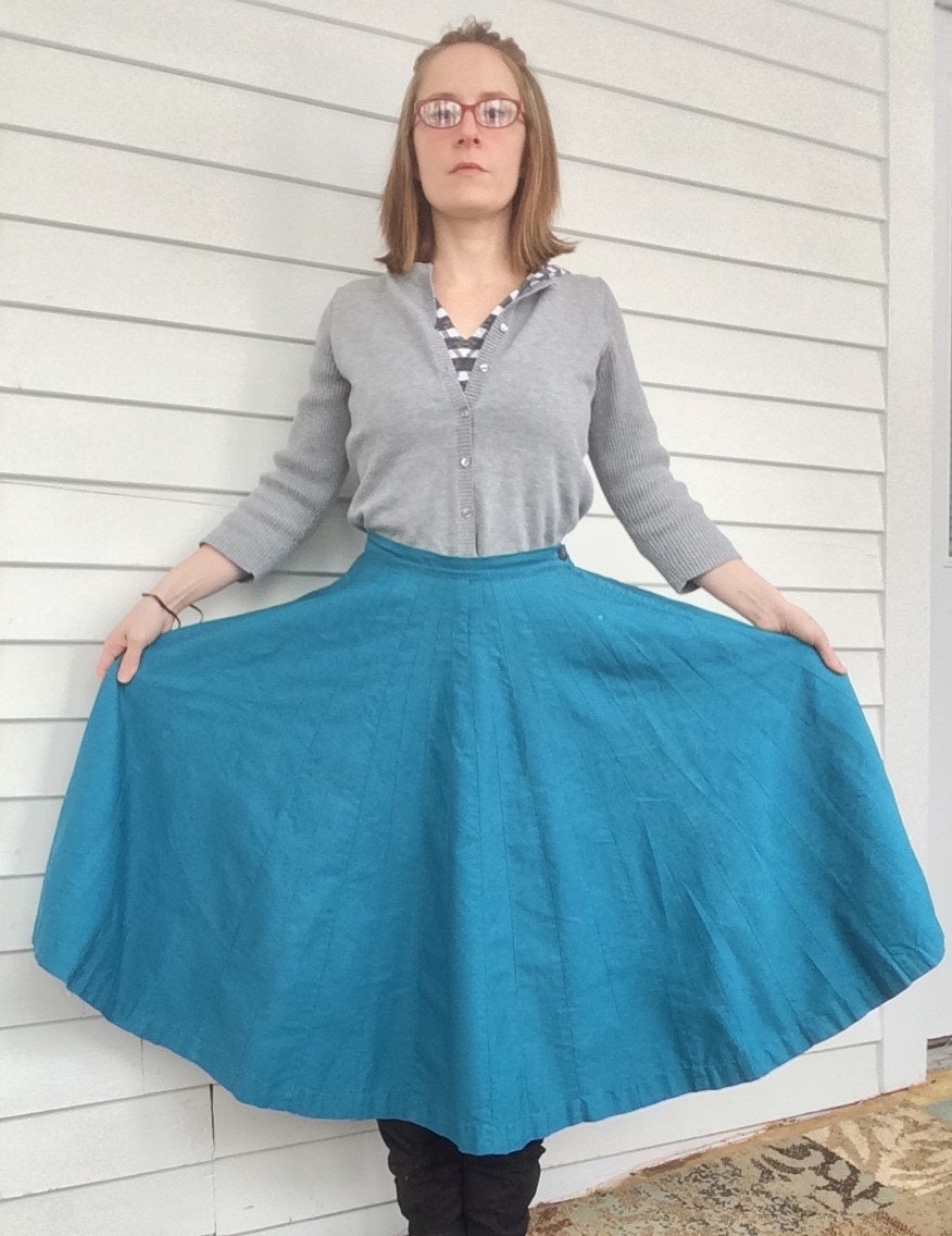 Vintage 50s Blue Circle Skirt Full Sweep S 26 Waist - Etsy