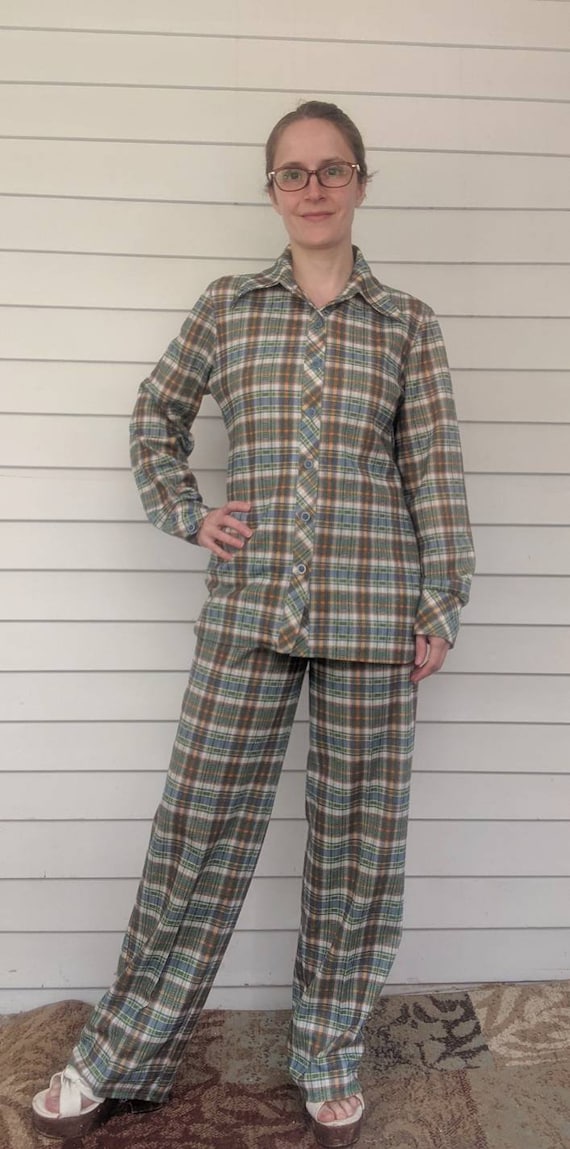 Plaid Pant Suit 70s Polyester Vintage S M Jantzen