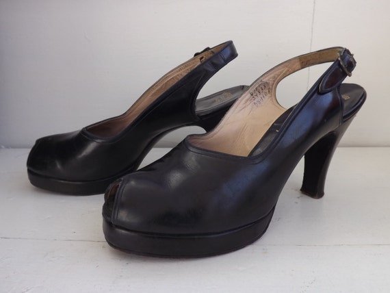 40s Platform Peeptoe Slingback Heels Palter Deliso Shoes 6 1/2 | Etsy