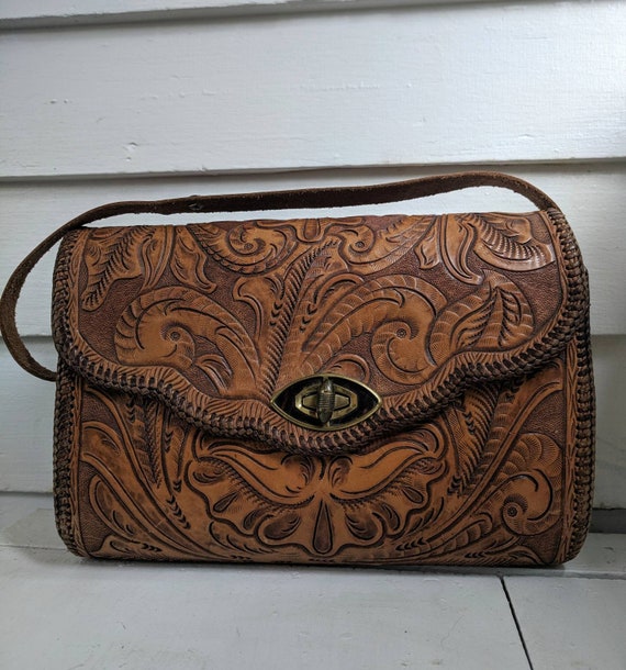 70s Tooled Purse Leather Hippie Boho Bag