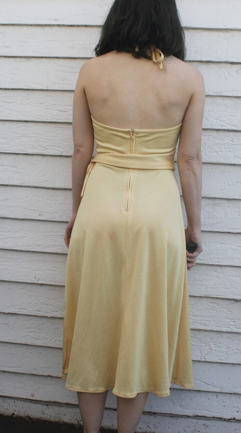 Yellow Disco Dress 70s Vintage Halter Retro Party XS Light
