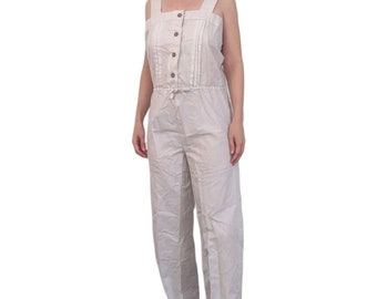 70s Jumpsuit Sleeveless Vintage Gray Miniscule Pinstripe S XS