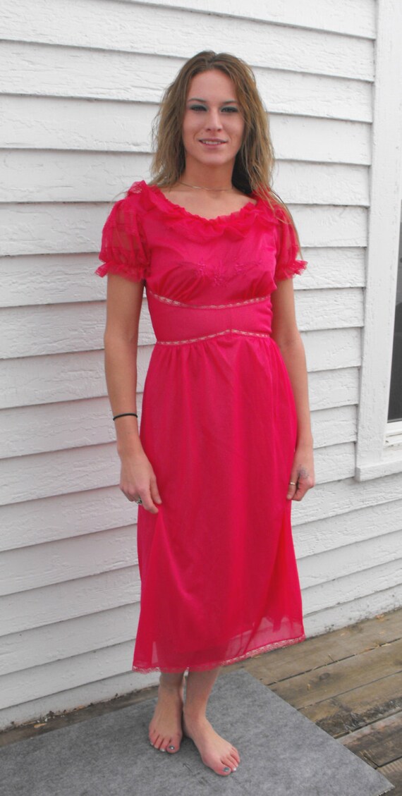 Vintage Movie Star Nightgown Red Gown Lingerie Sheer Gem