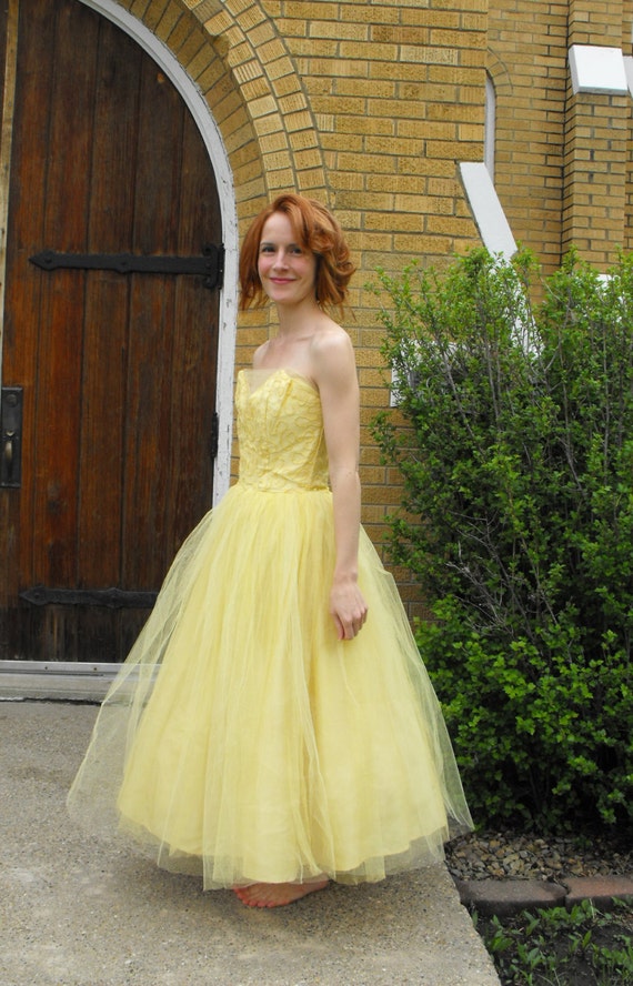 50s Prom Dress Yellow Tulle Strapless Party Formal Cupcake - Etsy