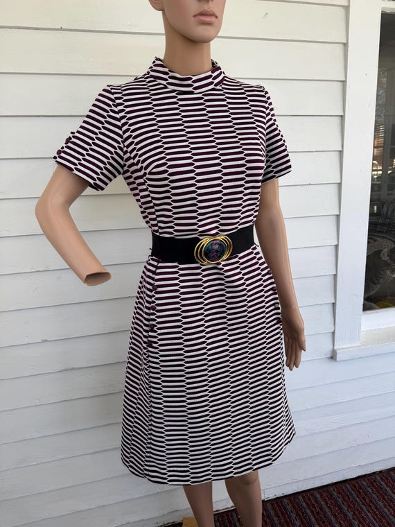 60s Mod Dress Purple Pattern Polyester Vintage S