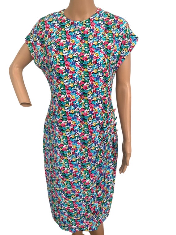 Floral Dress Vintage Rayon 80s April Rain 36 31 38 - image 1