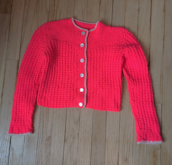 Vintage Little Girls Sweater 50s Bold Pink - image 2