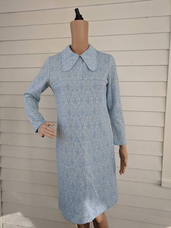 Blue Mod Dress Long Sleeve Dog Ear Collar Vintage