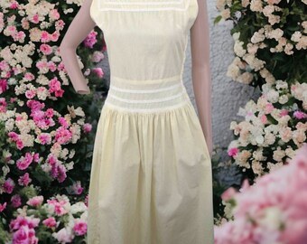 50s Yellow Dress Cotton Spring Summer Vintage Sleeveless XS Midcentury