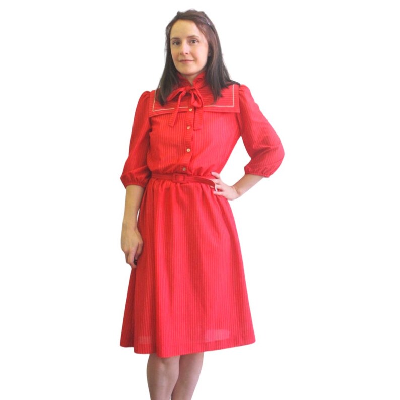 Sailor Collar Dress Striped Red Sheer Print 70s Retro Vintage Etsy