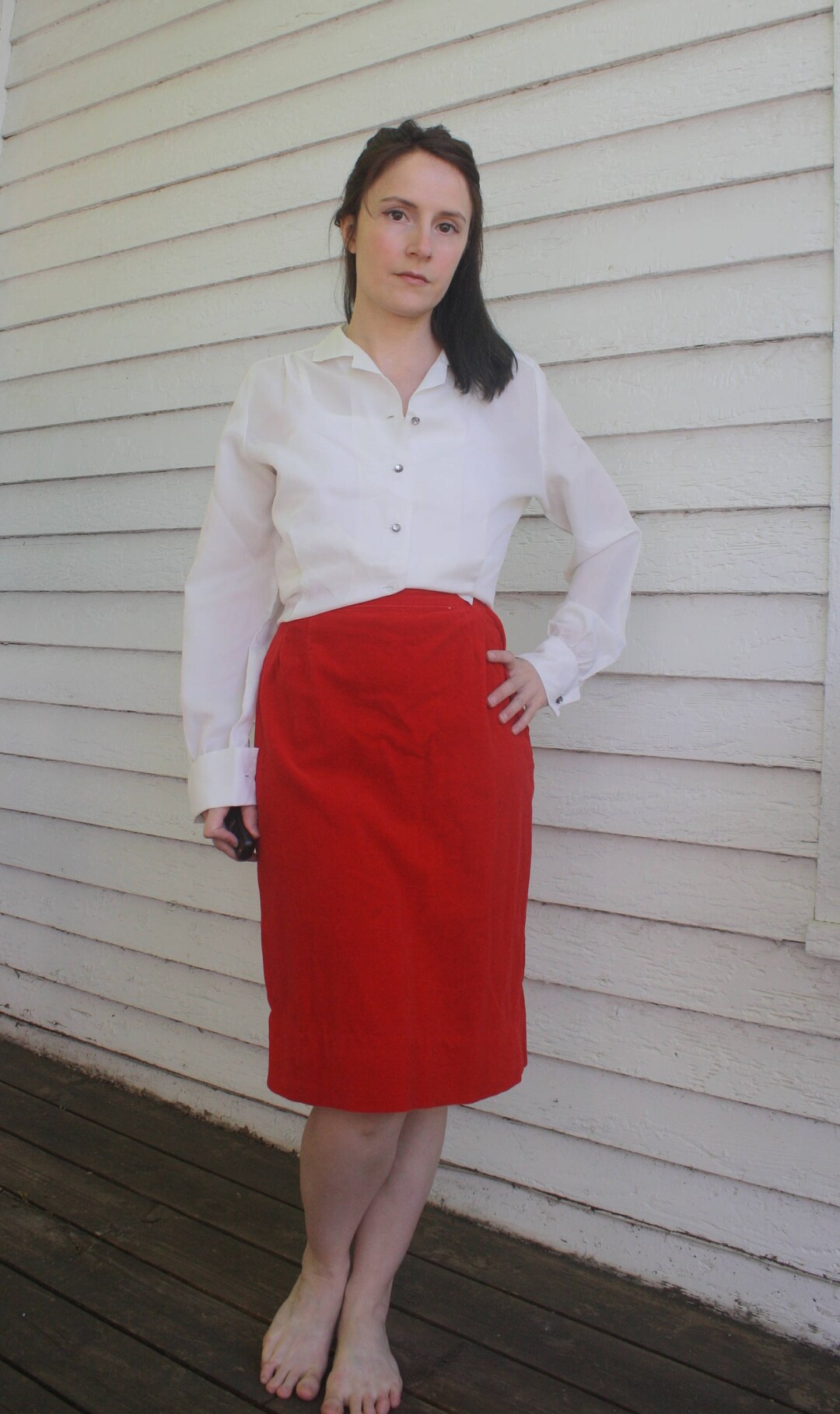 60s Red Velvet Skirt XS 23 Waist Vintage - Etsy