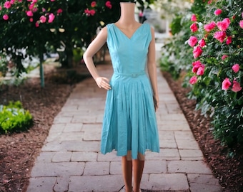 50s Aqua Sleeveless Dress with Bolero Blue Vintage XS 34 25 Jonathan Logan