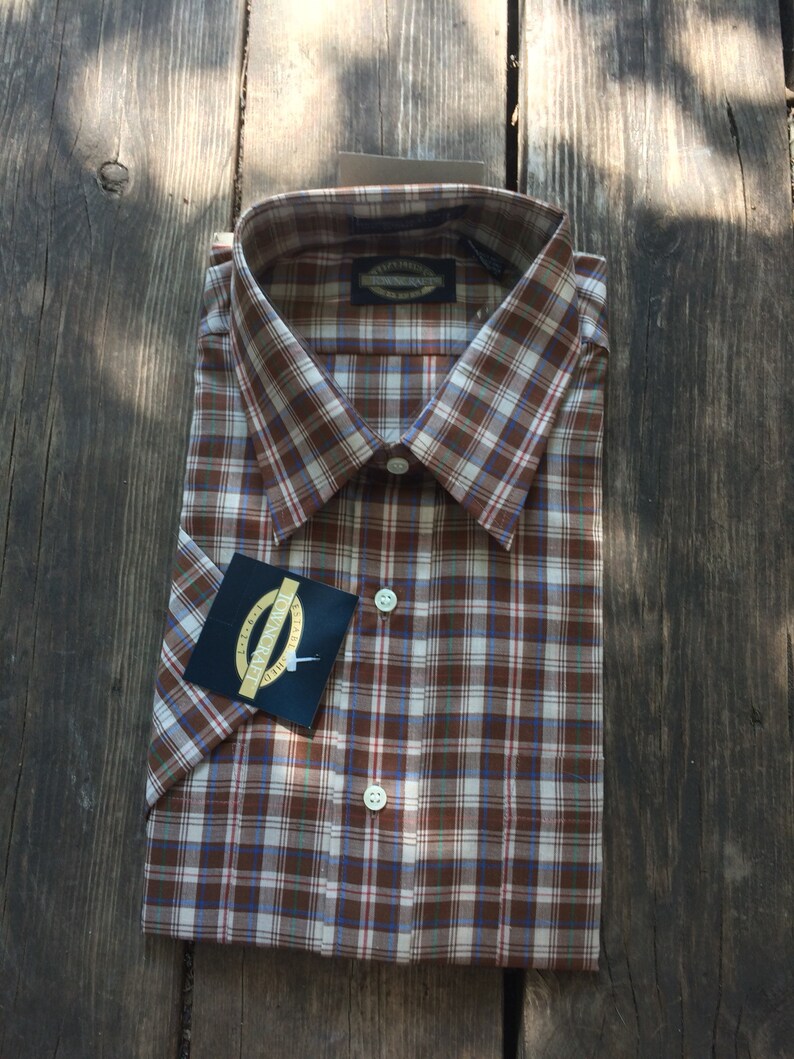 Mens Plaid Summer Shirt Brown Neutral Casual Short Sleeve L