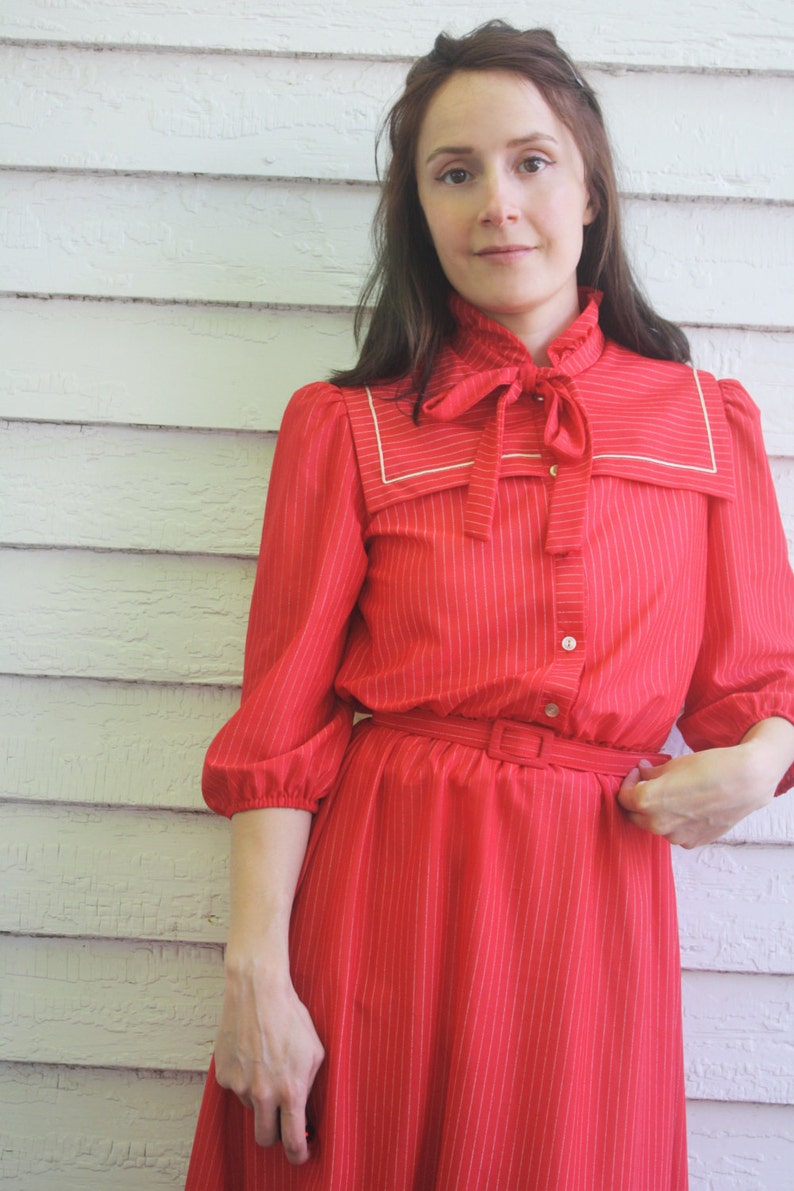 Sailor Collar Dress Striped Red Sheer Print 70s Retro Vintage Etsy