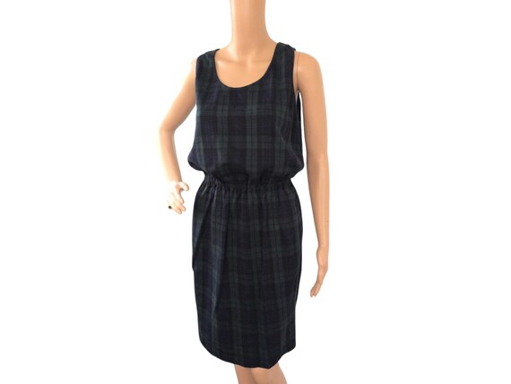 Lands End Plaid Dress Cotton Green Blue Sleeveles… - image 2