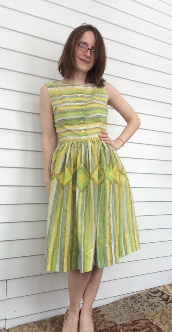 green and white striped dress