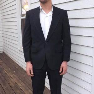 70s Mens Suit Blue Pinstripe Vintage 80s Wedding Formal 38 32