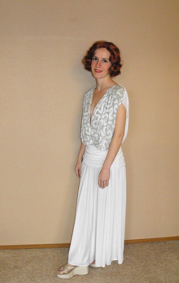 80s White Sequin Dress Old Hollywood Gown Wedding… - image 4