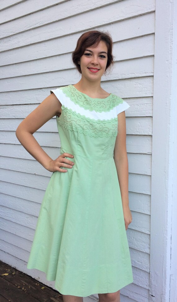 Pastel Mint Green Dress 50s Vintage Beaded Westove
