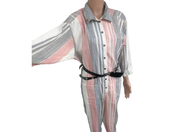 80s Striped Jumpsuit Cotton Avant Garde New Wave … - image 2