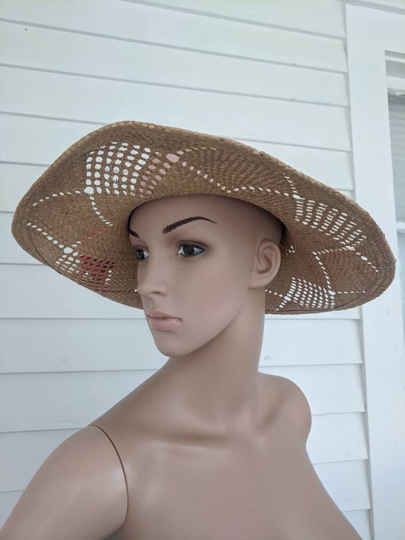 Vintage Straw Summer Hat Wide Brim Ribbon Floral … - image 5