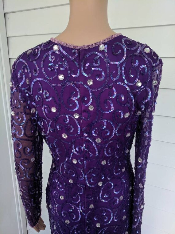 80s Purple Sequin Beaded Dress Cocktail Party For… - image 4
