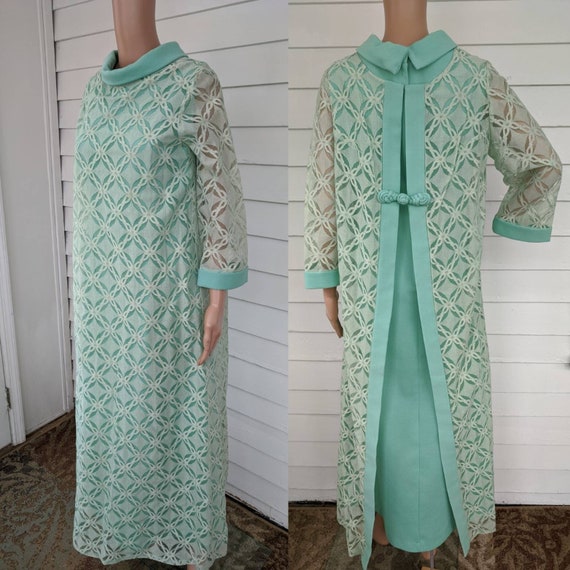 60s Mod Gown Seafoam Mint Green Pastel Dress Vint… - image 2