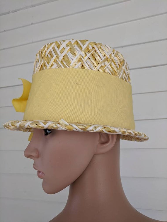 Vintage Yellow Hat Spring Summer Cello Straw - image 3