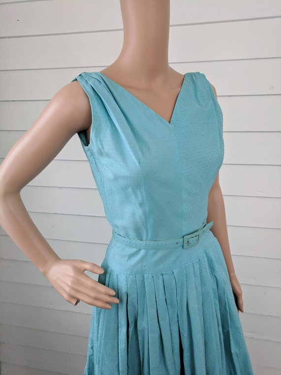 50s Aqua Sleeveless Dress with Bolero Blue Vintag… - image 6