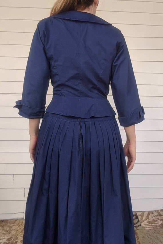 50s Blue Sleeveless Dress with Bolero Jonathan Lo… - image 8