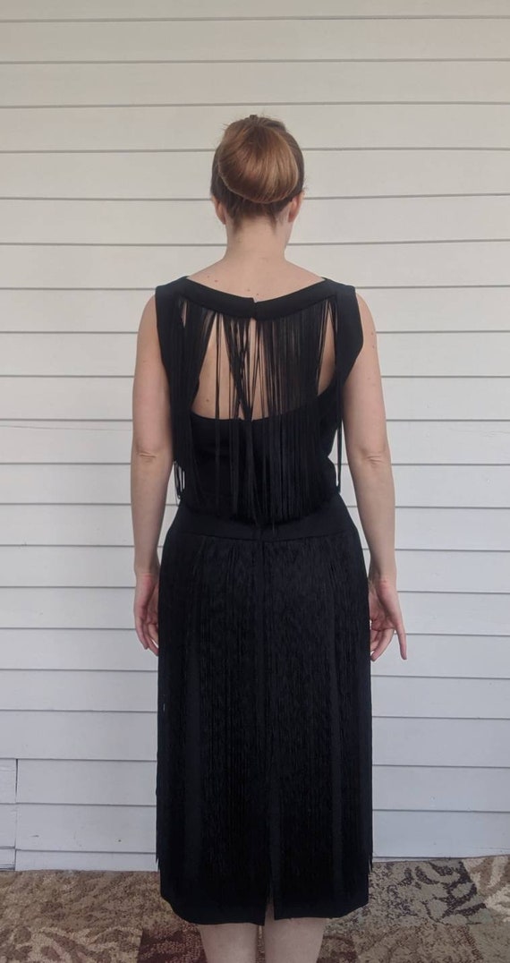 Fringe Dress 60s Black Cocktail Party Vintage Mid… - image 5