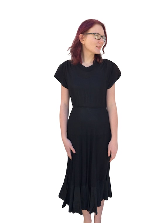 50s Black Party Dress Flounce Ruffle Vintage AS I… - image 1