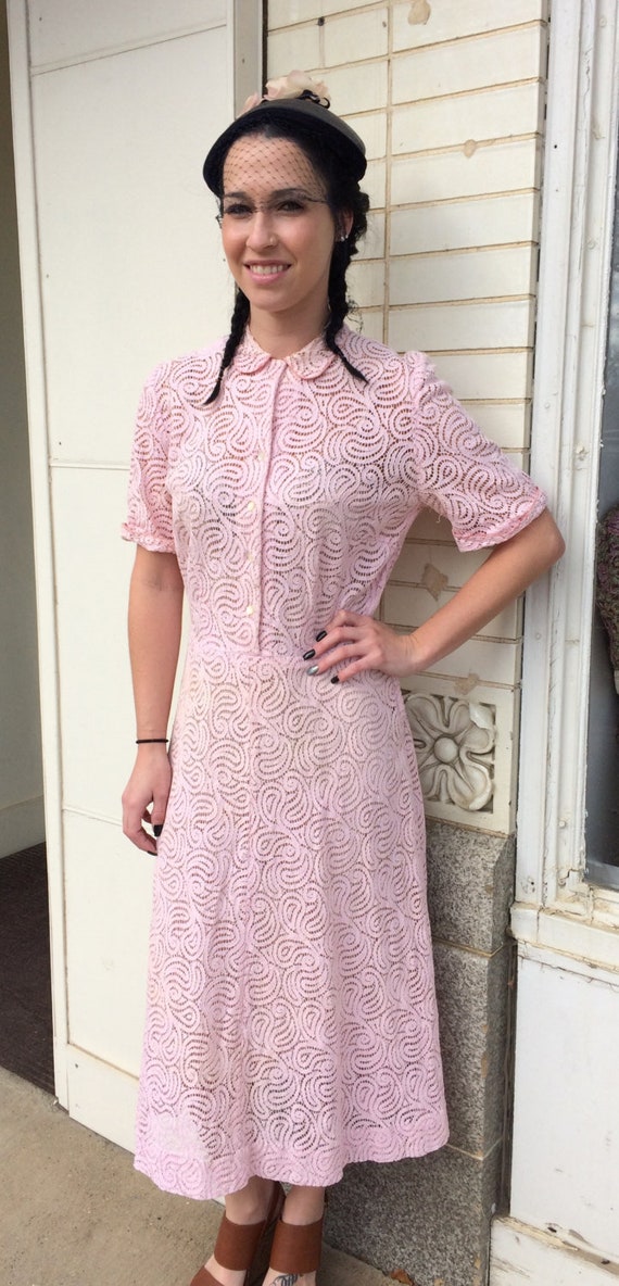 40s Pink Dress Short Sleeve Sheer Nelly Don S Vint