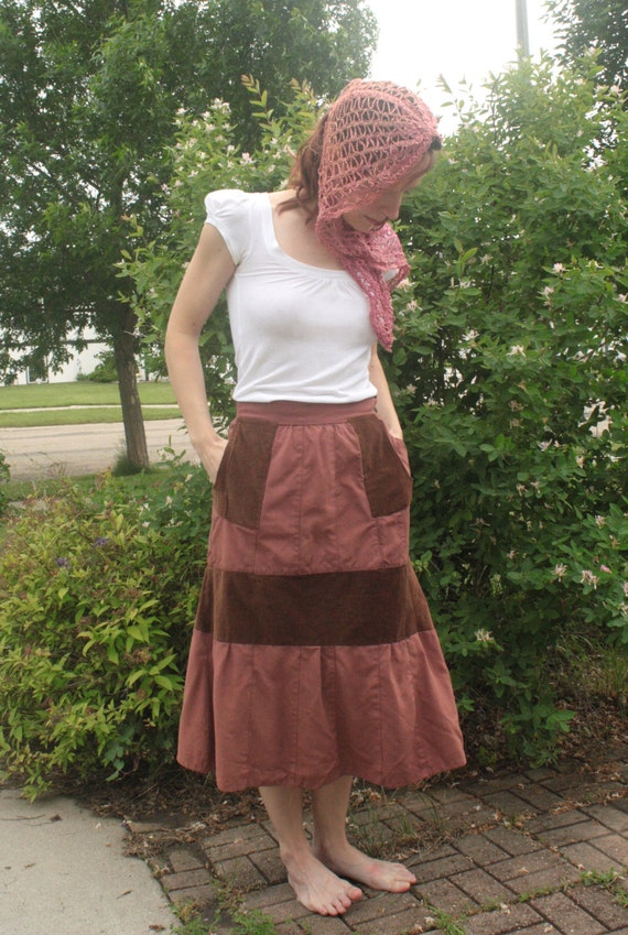 Vintage Skirt 30s 40s Casual A Line Panels Corduro