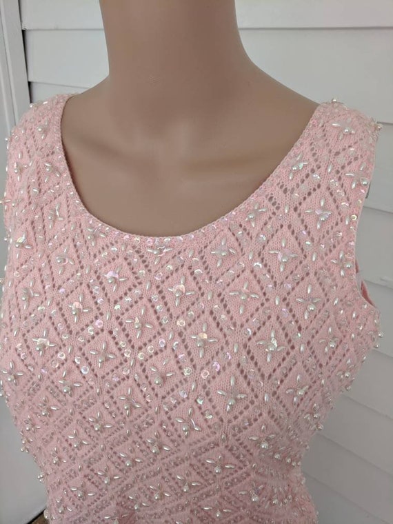 Pink Cashmere Sweater Beaded Sequin Sleeveless 50… - image 3