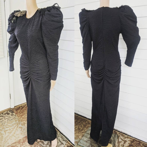 Retro 40s Black Feathers Dress Vintage 80s Party C