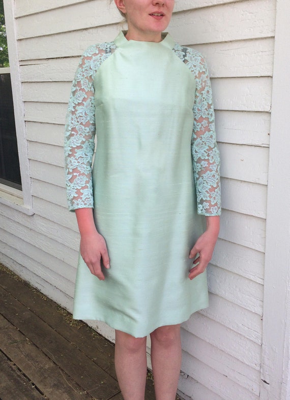 60s Mod Mint Green Pastel Dress Vintage M L AS IS - image 1